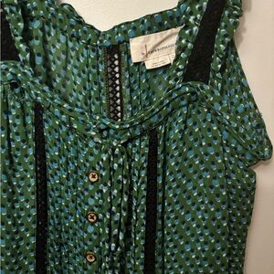 Anthropologie Teal and Black Patterned Blouse